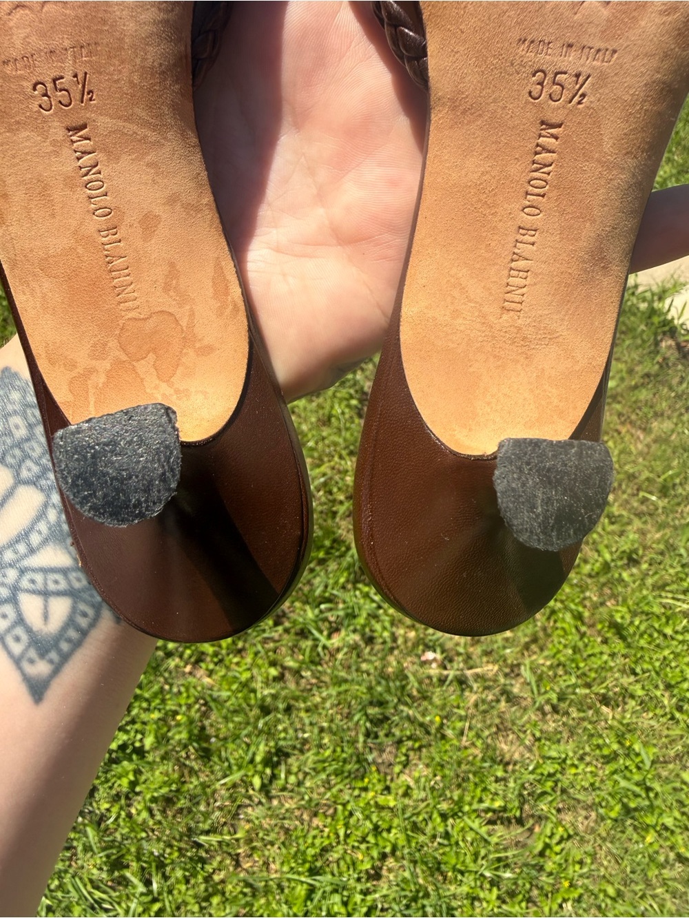 Vintage Rare Manolo Blahnik Brown Braided Leather Mules size 5.5 - Picture 5 of 5